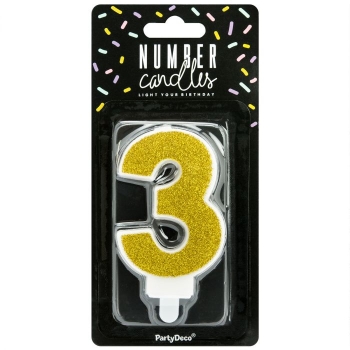 Number Candle - 3 - Gold